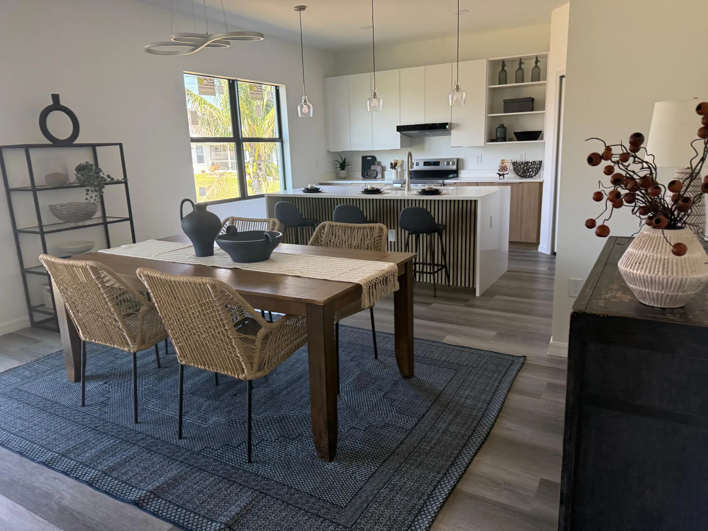 Completed dining area connected to an open kitchen
